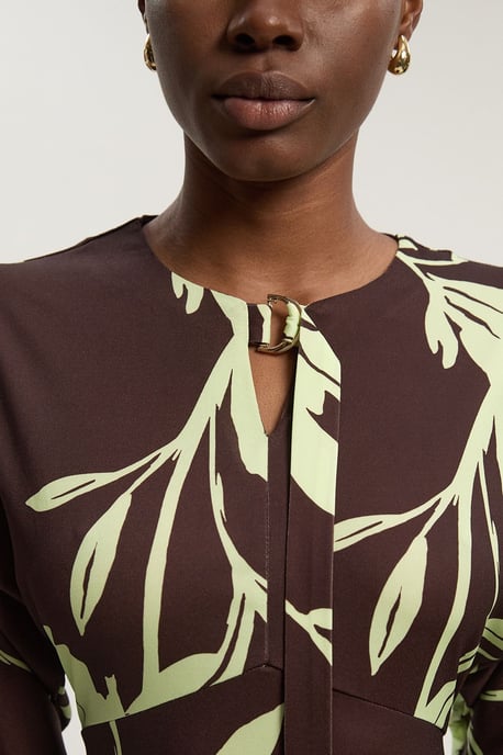 Floral Print Keyhole Tie Detail Crepe Long Sleeve Mini Dress - Image 5