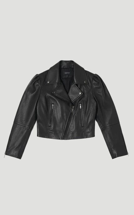 Leather Strong Shoulder Crop Biker Jacket - Image 4