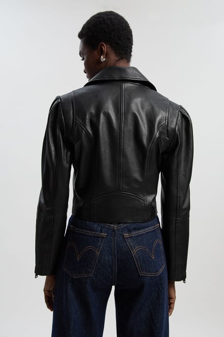 Leather Strong Shoulder Crop Biker Jacket - Image 5