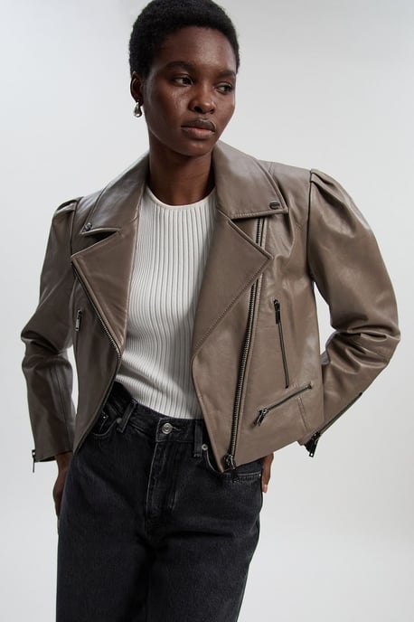 Leather Strong Shoulder Crop Biker Jacket - Image 2