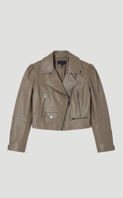 Leather Strong Shoulder Crop Biker Jacket - Image 4