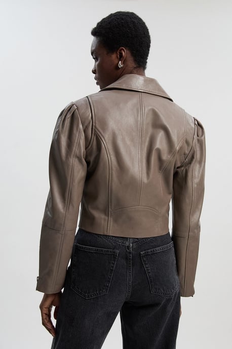 Leather Strong Shoulder Crop Biker Jacket - Image 5