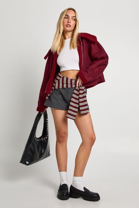 Teddy Trim Faux Suede Aviator - Image 1