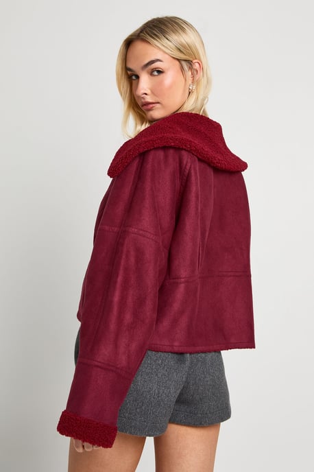 Teddy Trim Faux Suede Aviator - Image 2