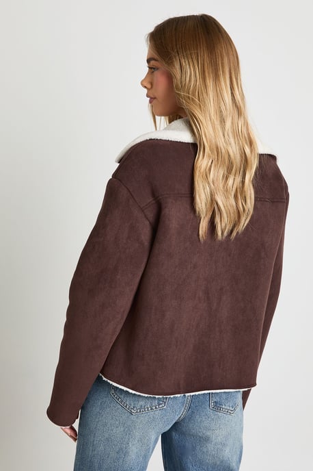 Teddy Trim Faux Suede Aviator - Image 2