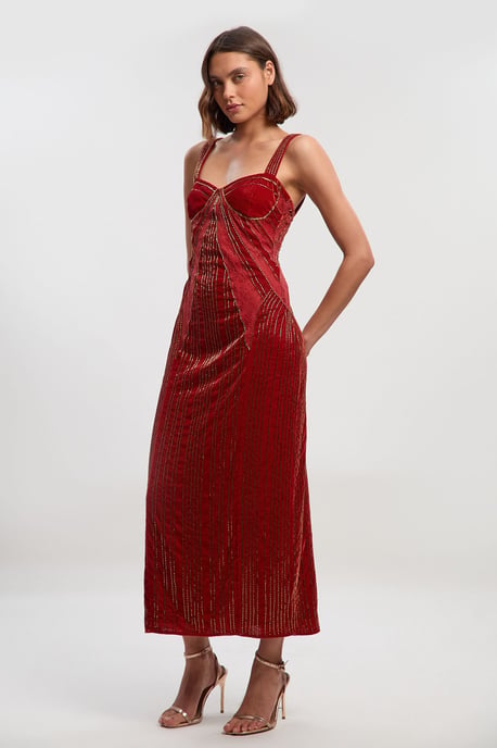 Velvet Embellished Strappy Maxi Dress - Image 1