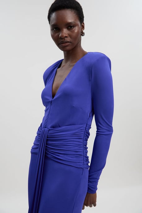 Petite Premium Stretch Crepe Jersey V Neck Zip Detail Maxi Dress - Image 2