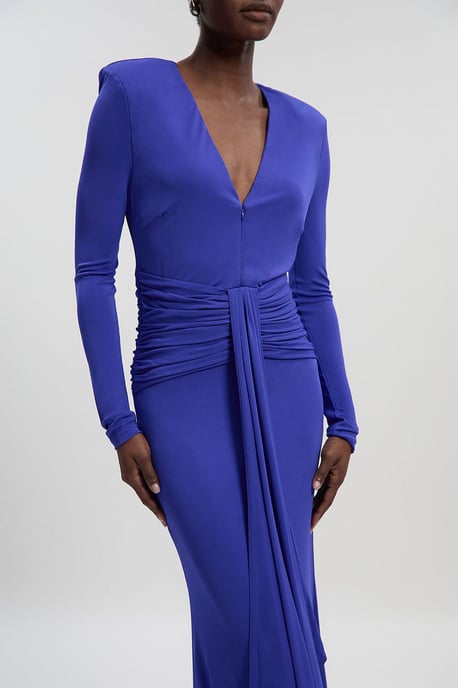 Petite Premium Stretch Crepe Jersey V Neck Zip Detail Maxi Dress - Image 3