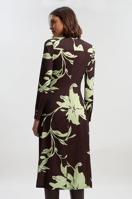 Petite Floral Print Bow Detail Ruched Long Sleeve Crepe Maxi Dress - Image 4
