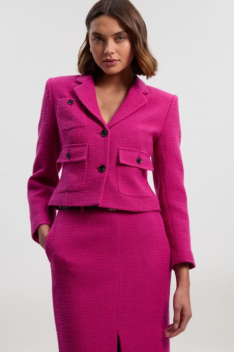 Textured Tweed Cropped Tailored Jacket