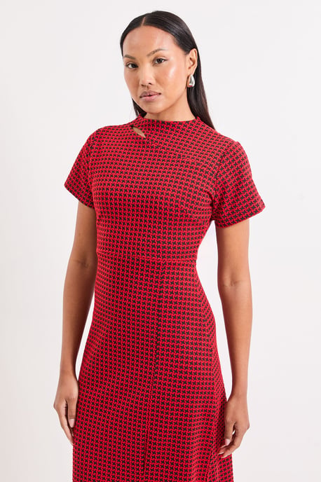 Red Keyhole Detail Geo Ponte Midi Dress - Image 2