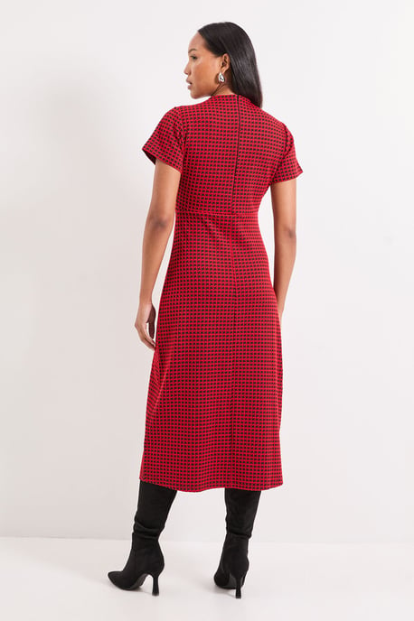 Red Keyhole Detail Geo Ponte Midi Dress - Image 3