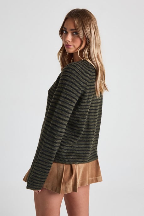 Super Soft V Neck Stripe Knitted Boyfriend Cardigan - Image 2