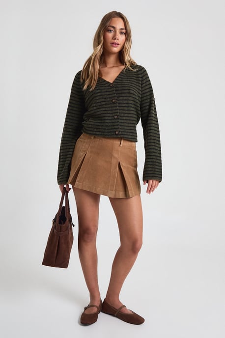 Super Soft V Neck Stripe Knitted Boyfriend Cardigan - Image 3