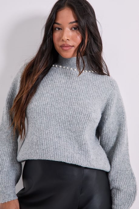 Petite Pearl neck Detail Jumper - Image 2