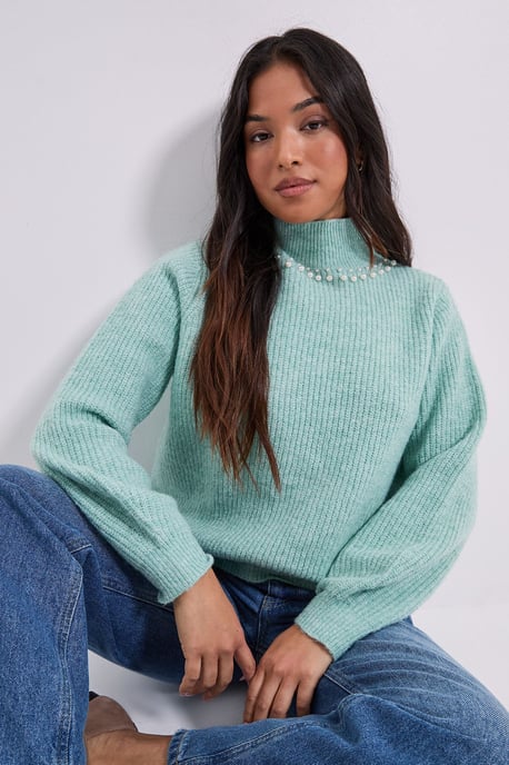 Petite Pearl neck Detail Jumper - Image 1