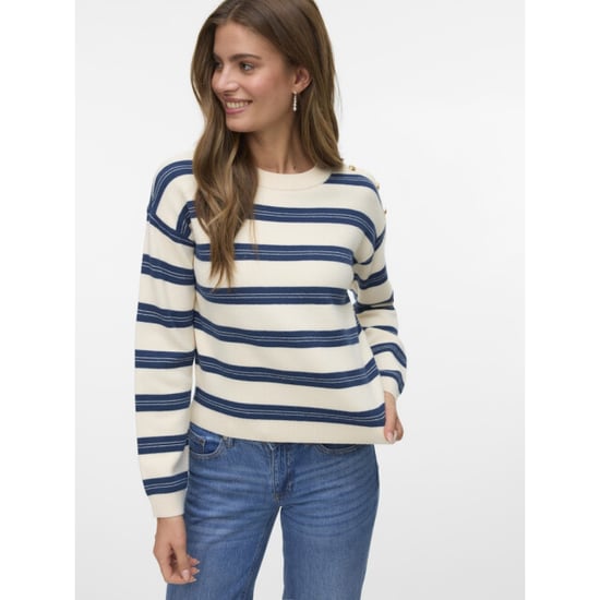 Vero Moda Vmgold stripe ls o-neck pullover ecru dessin - Image 3