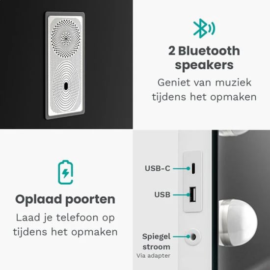 Mirlux Hollywood spiegel bluetooth speakers 58x48cm wit - Image 2
