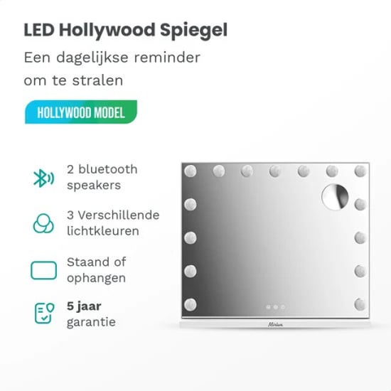 Mirlux Hollywood spiegel bluetooth speakers 58x48cm wit - Image 3