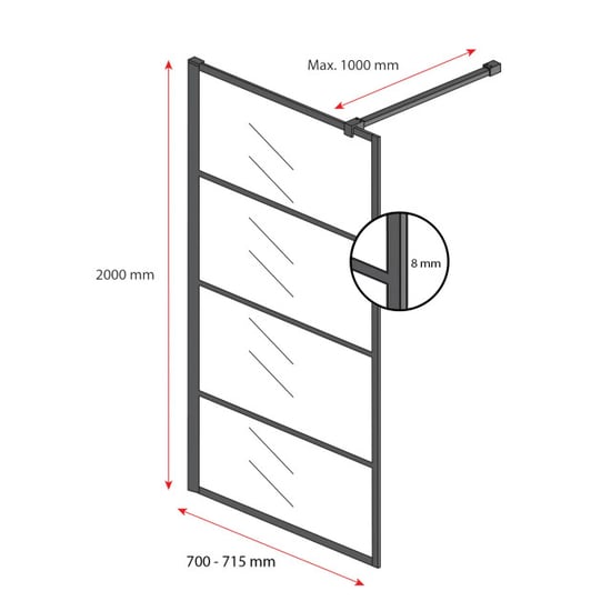 Badplaats Douchewand essos 70 x 200 cm zwart – inloopdouche 8 mm - Image 2