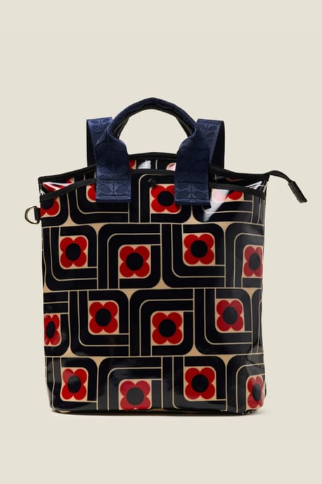 Navy Geometric Floral Print Backpack With Laptop Sleeve - Image 2