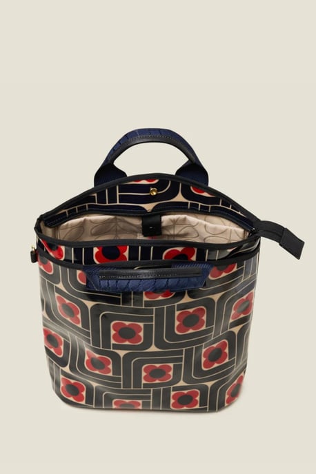 Navy Geometric Floral Print Backpack With Laptop Sleeve - Image 3