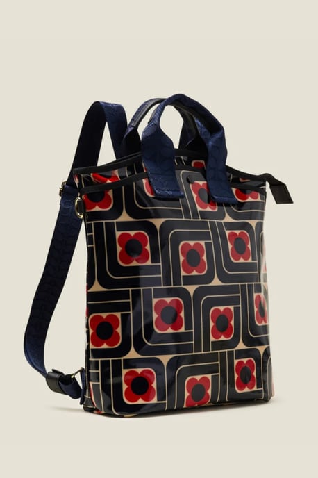 Navy Geometric Floral Print Backpack With Laptop Sleeve - Image 4