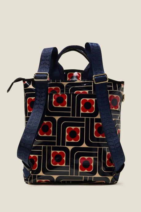 Navy Geometric Floral Print Backpack With Laptop Sleeve - Image 5
