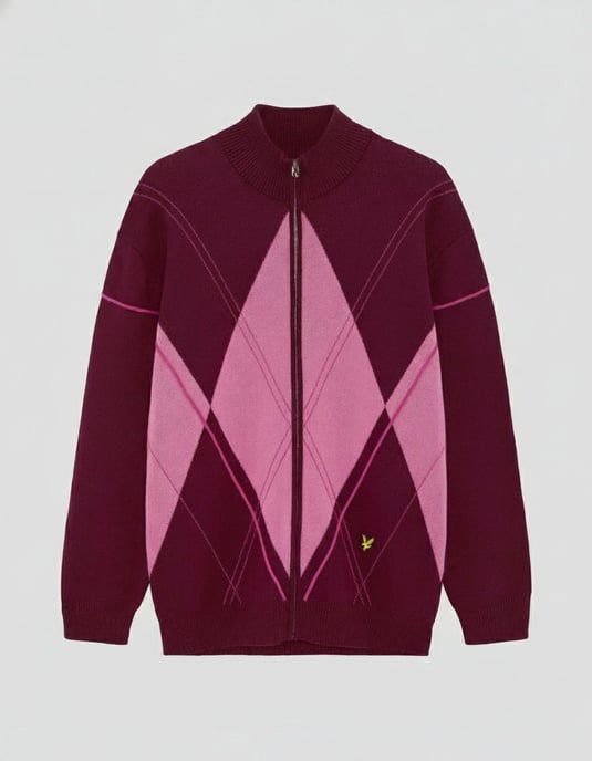 Lyle & Scott Argyle Stickad Träningsjacka - Vinröd - Image 5