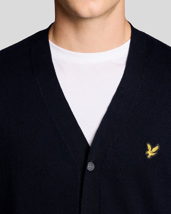 Lyle & Scott Cotton Merino V Neck Cardigan - Navy - Image 3