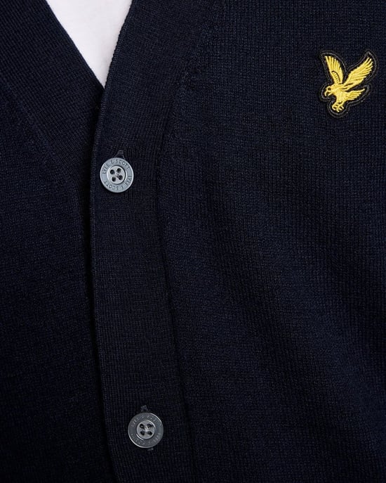 Lyle & Scott Cotton Merino V Neck Cardigan - Navy - Image 5