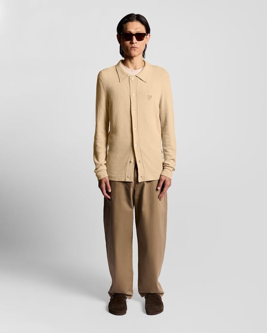 Lyle & Scott gebreide cardigan met kraag en textuur - beige - Image 2