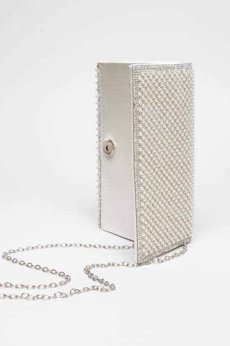 Bridal White Pearl Embellished Clutch Bag - Image 3