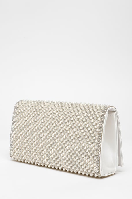 Bridal White Pearl Embellished Clutch Bag - Image 4