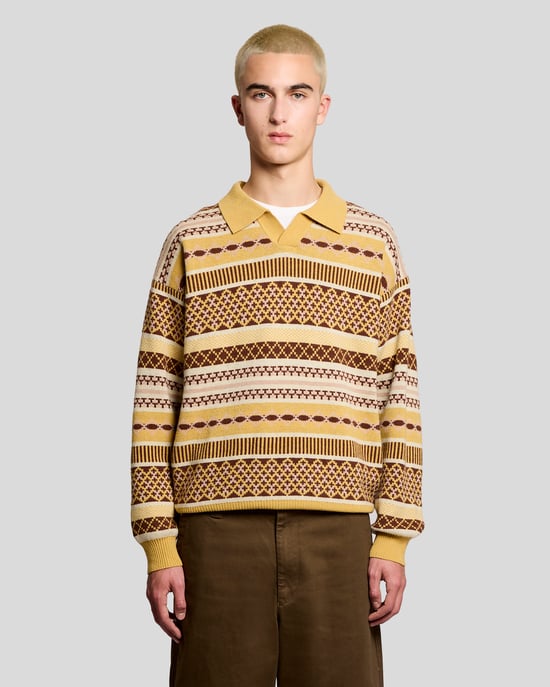 Lyle & Scott Fair Isle Lammullsblandad Pikétröja - Gul - Image 1