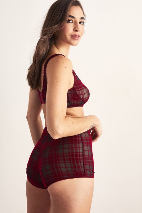 Tartan Flocked Bralette and Boxer Lingerie Set - Image 4