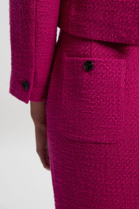 Textured Tweed Tailored Belted Pencil Skirt - Image 3