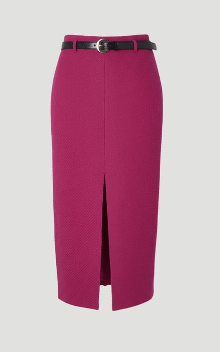 Textured Tweed Tailored Belted Pencil Skirt - Image 4