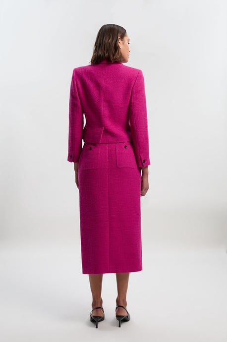 Textured Tweed Tailored Belted Pencil Skirt - Image 5