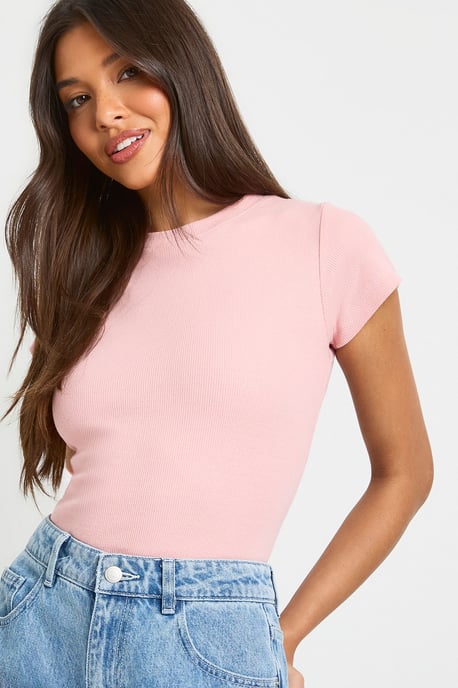 Basic Rib Short Sleeve Fitted Top - Image 4
