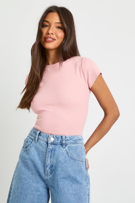 Basic Rib Short Sleeve Fitted Top - Image 5