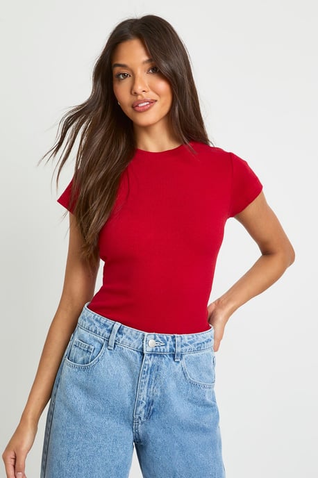 Basic Rib Short Sleeve Fitted Top - Image 3