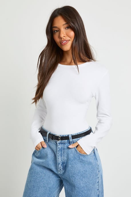 Basic Long Sleeve Fitted Longline Top - Image 4