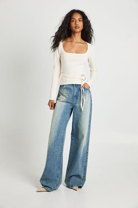 Ribbed Long Sleeve Ring Detail Top - Image 3