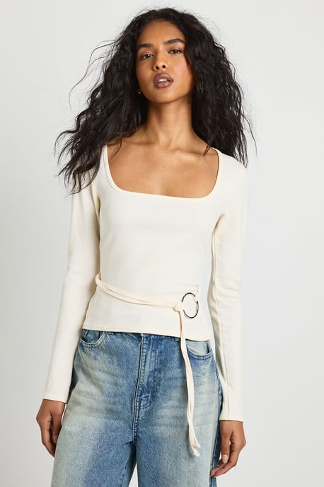 Ribbed Long Sleeve Ring Detail Top - Image 4
