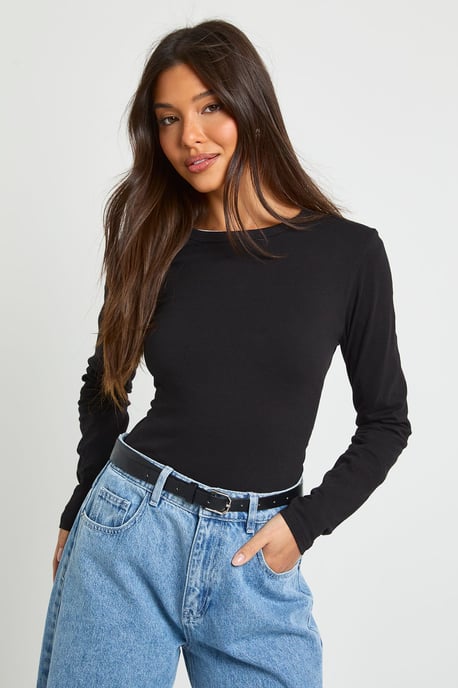 Basic Long Sleeve Fitted Longline Top - Image 4