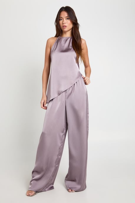 Halterneck Asymmetric Satin Cami & Trouser Co-ord - Image 1