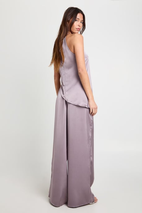Halterneck Asymmetric Satin Cami & Trouser Co-ord - Image 2