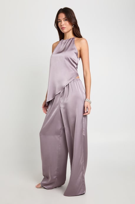Halterneck Asymmetric Satin Cami & Trouser Co-ord - Image 3