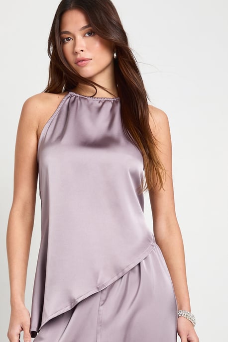 Halterneck Asymmetric Satin Cami & Trouser Co-ord - Image 4